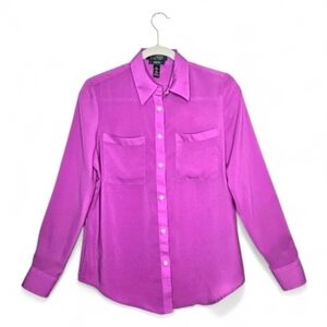 Ralph Lauren Slim Fit, Long Sleeve, Button Front Blouse. Purple, Small